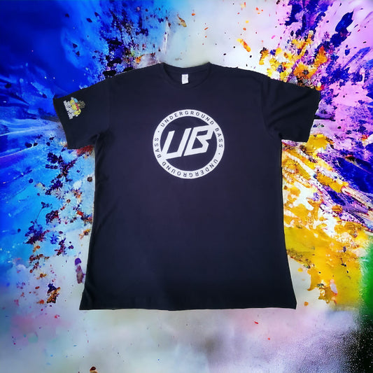 Underground Bass Original Logo - Navy Blue - Big UB Logo & RaveStory Logo Unisex Tshirt